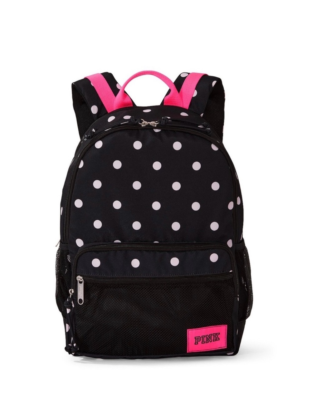 PINK Victoria's Secret Black Backpack with Pink Polka Dots